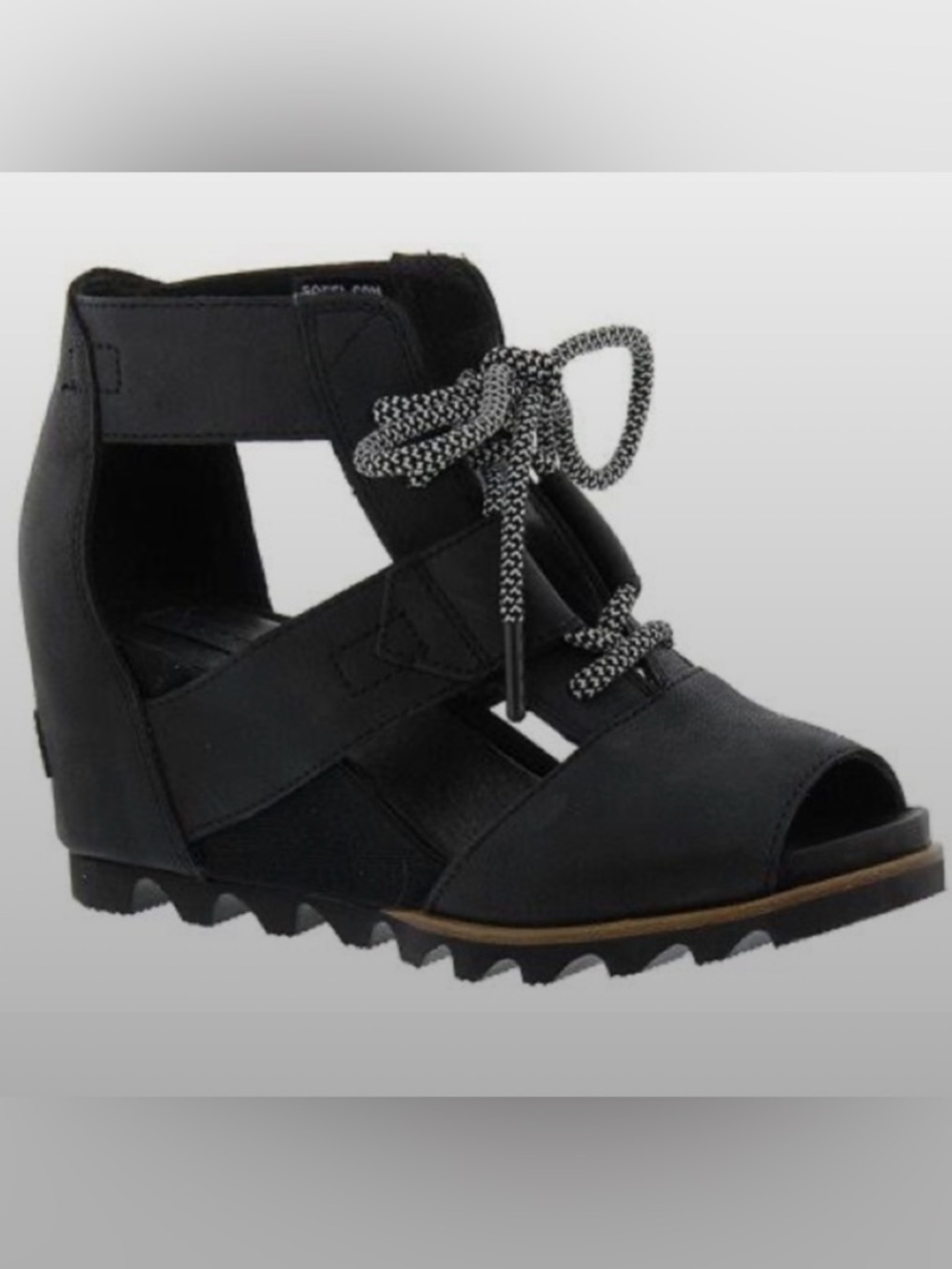 Sorel‎ JOANIE™ Lace-Up Wedge Peeptoe Sandal In Black Size 8.5